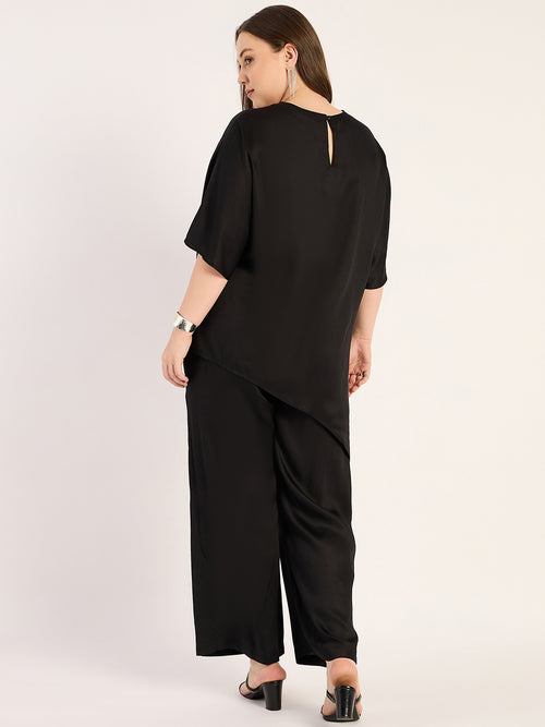 Black Modal Satin Asymmetric Co-Ord Set