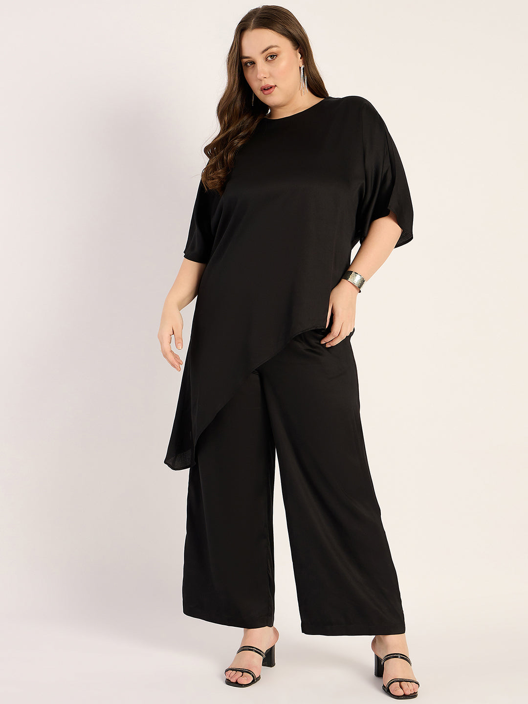 Black Modal Satin Asymmetric Co-Ord Set