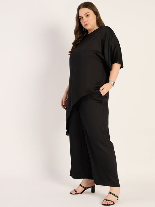 Black Modal Satin Asymmetric Co-Ord Set