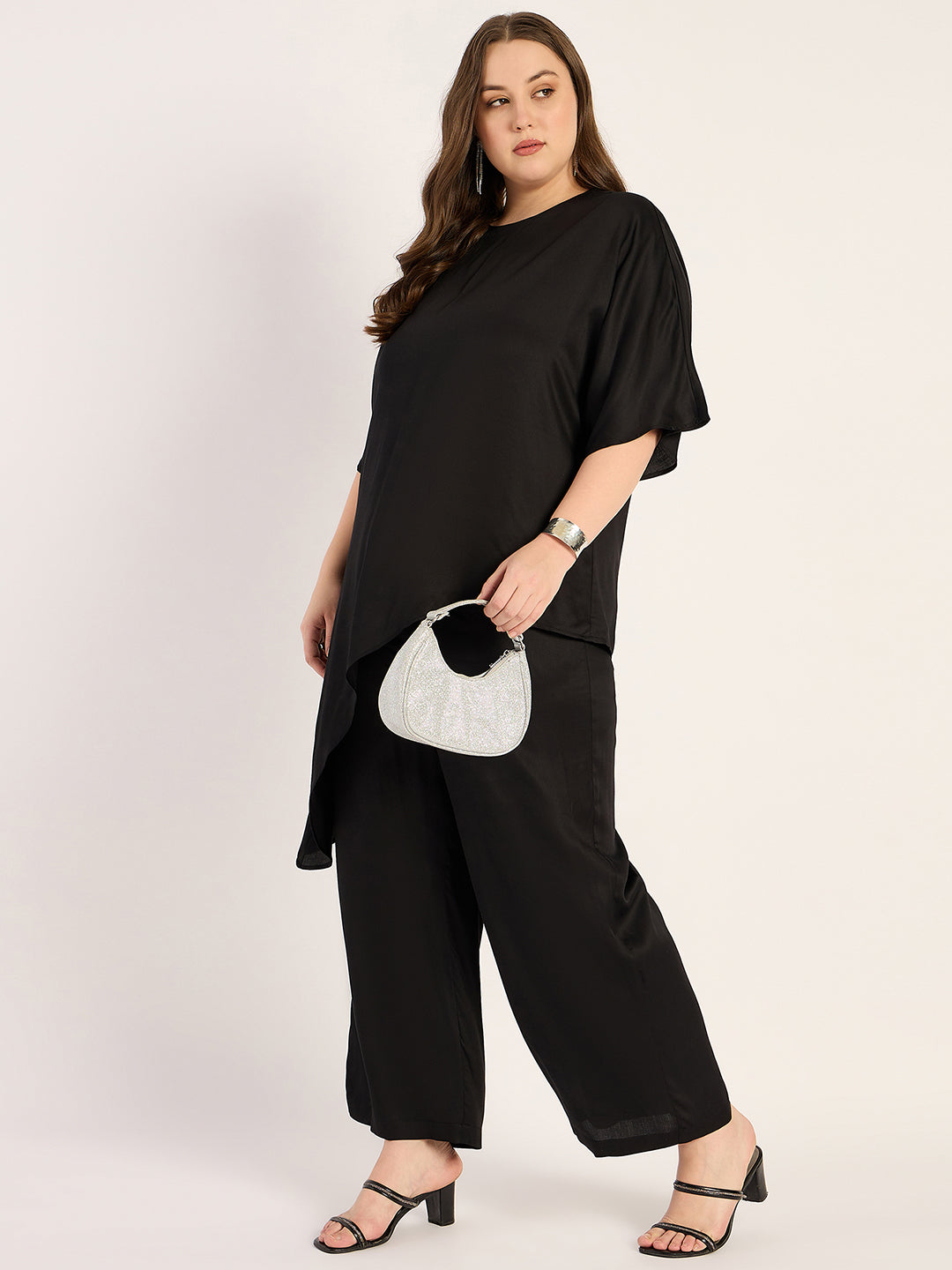 Black Modal Satin Asymmetric Co-Ord Set