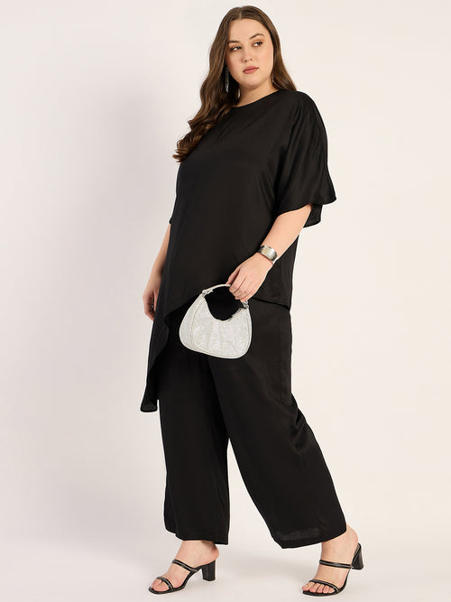 Black Modal Satin Asymmetric Co-Ord Set
