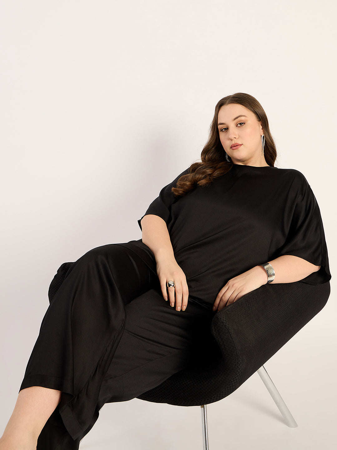 Black Modal Satin Asymmetric Co-Ord Set