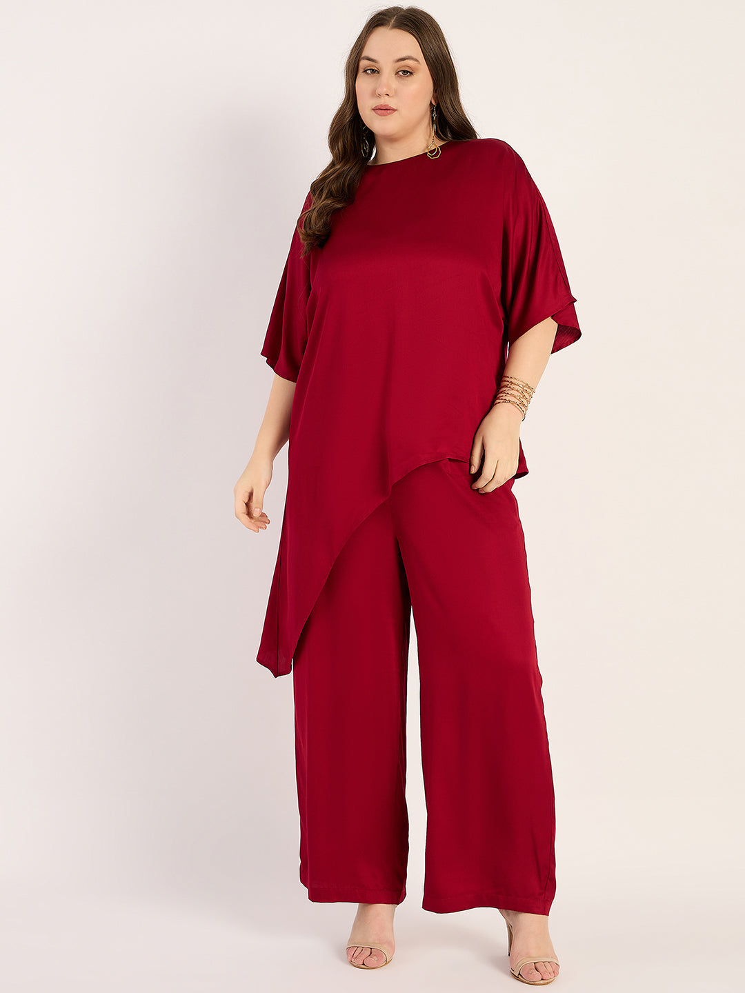 Red Modal Satin Asymmetric Co-Ord Set