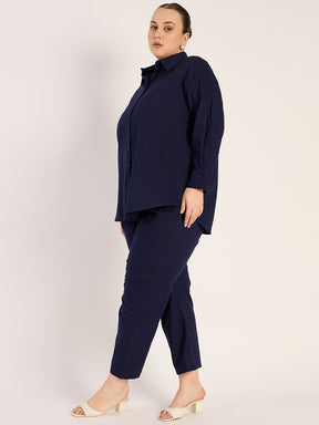 Navy Shirt And Pants Co-Ord Set