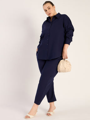 Navy Shirt And Pants Co-Ord Set