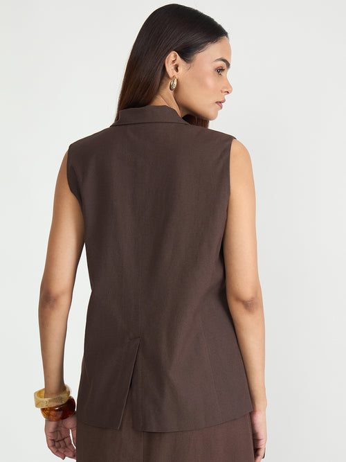 Coffee Brown Cotton Linen Vest