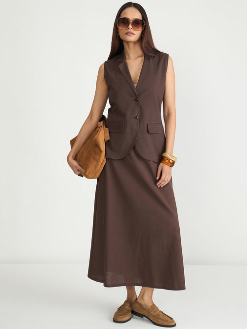 Coffee Brown Cotton Linen Vest