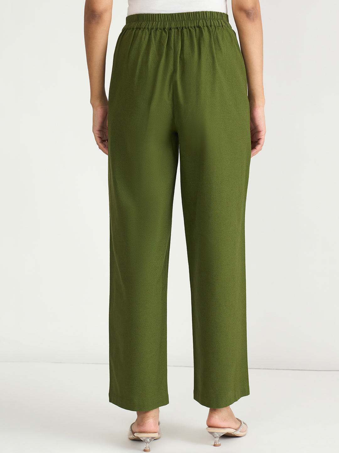 Olive Cotton Linen Straight Pants