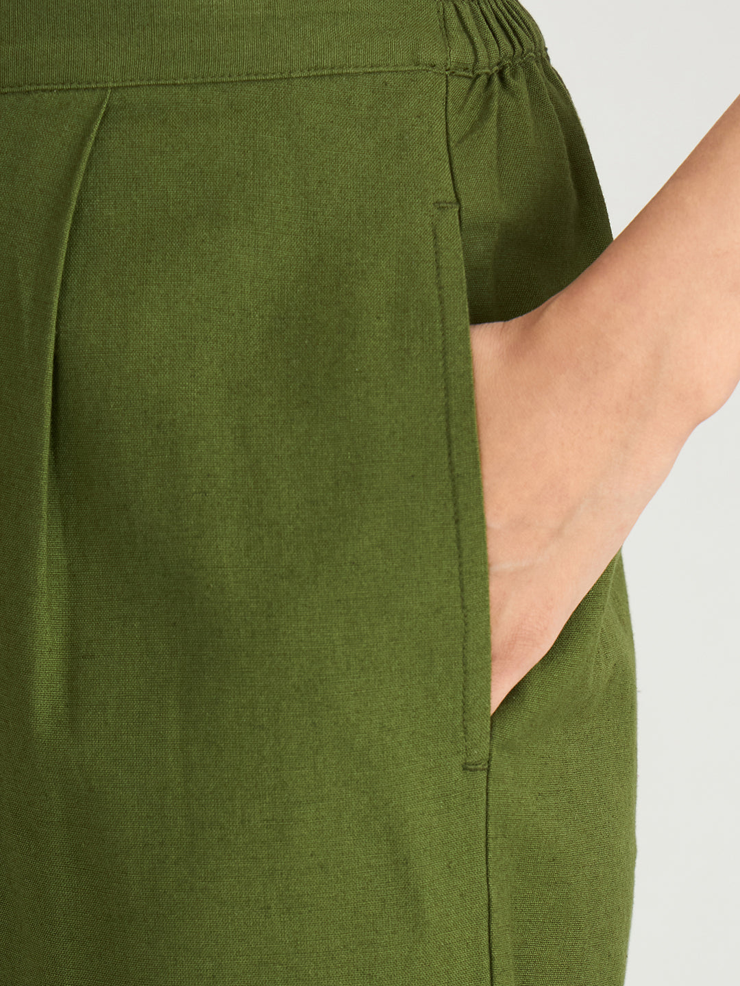 Olive Cotton Linen Straight Pants