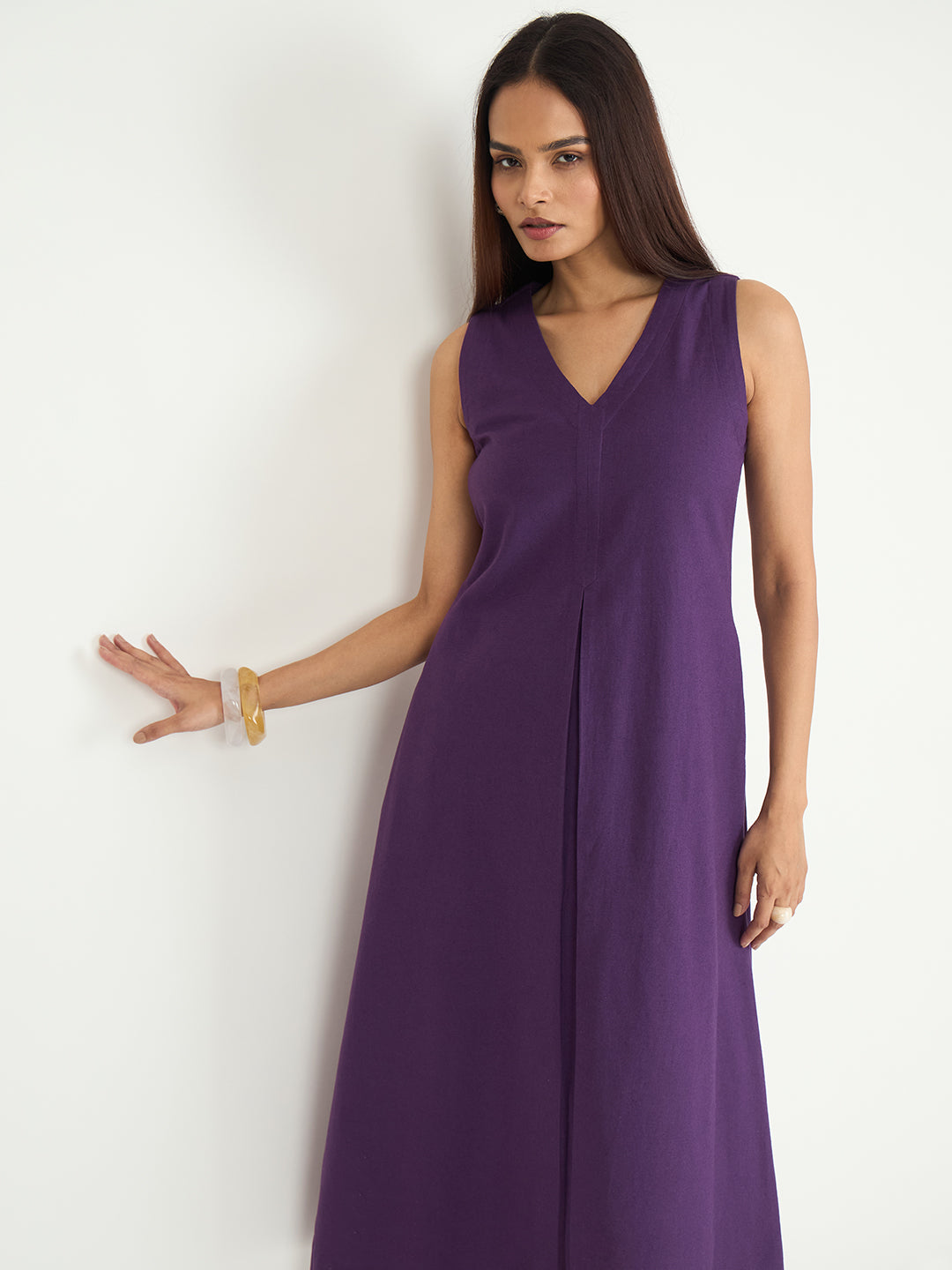 LinenLite Deep Plum A-line Maxi Dress