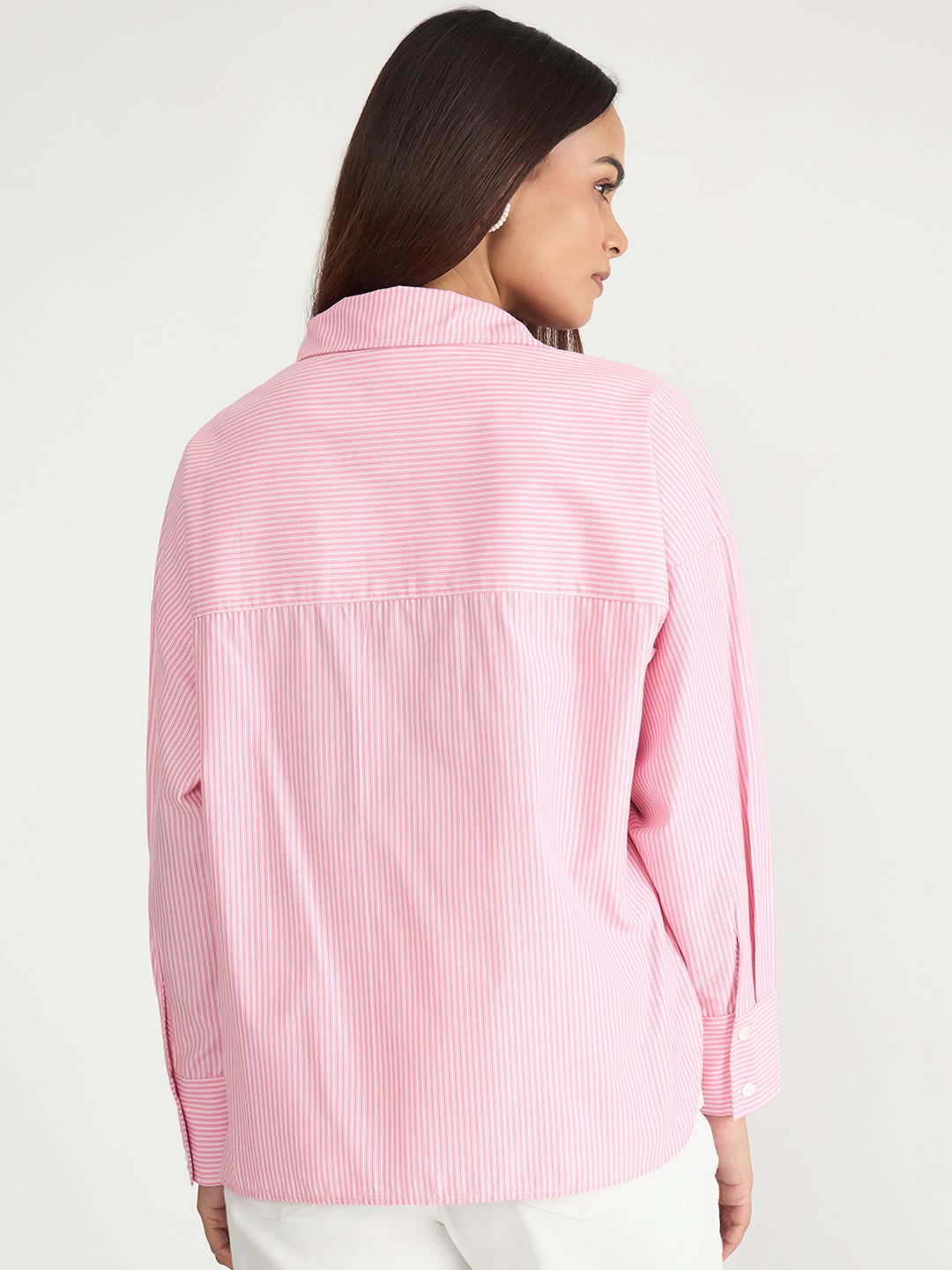 Pink Stripe Dual Pocket Oversized Shirt