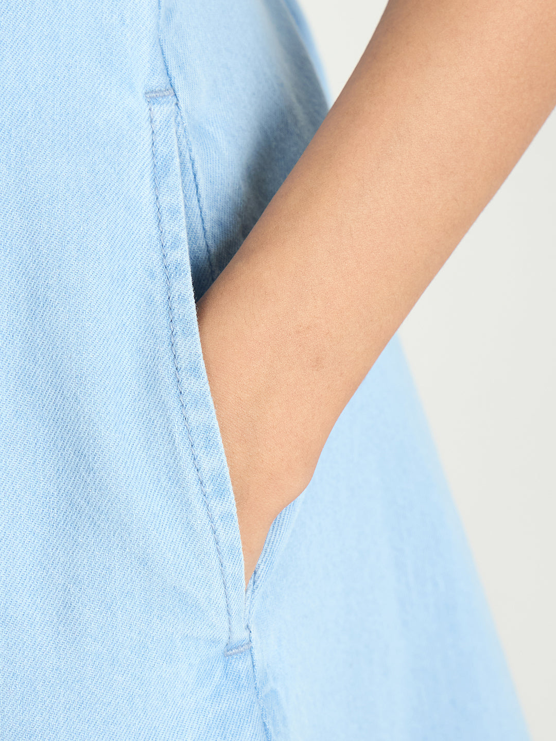 Ice Blue Denim A-Line Mini Dress