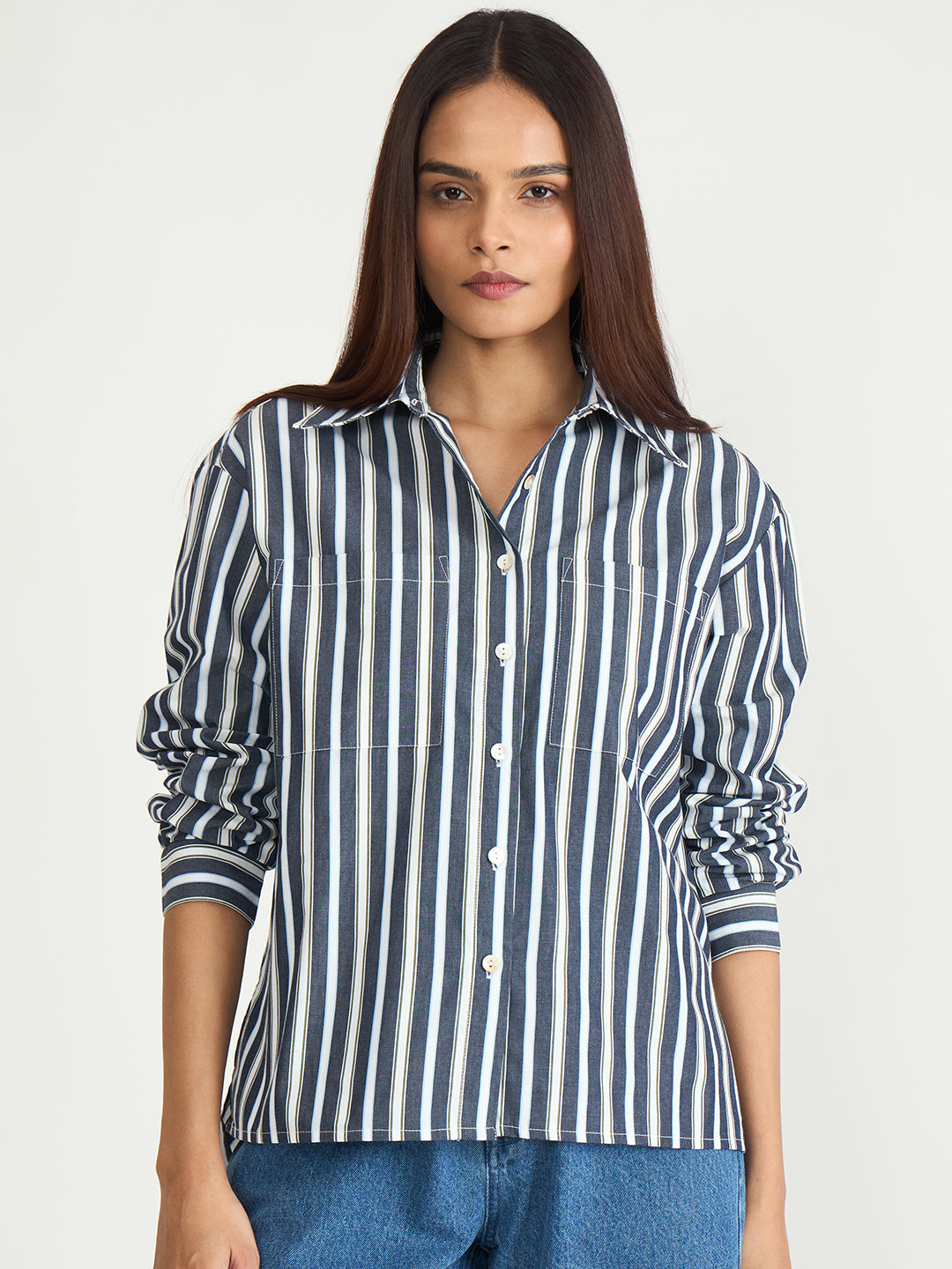 Charcoal Grey Stripe Oversized Shirt