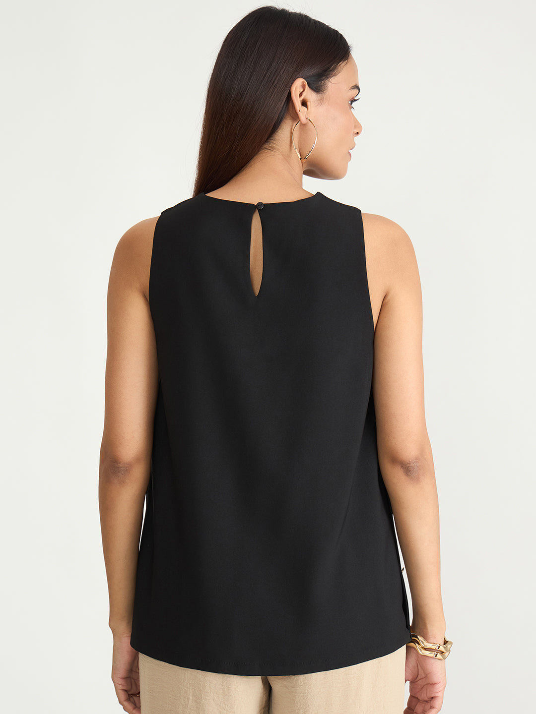 Black Side Button Detail Top