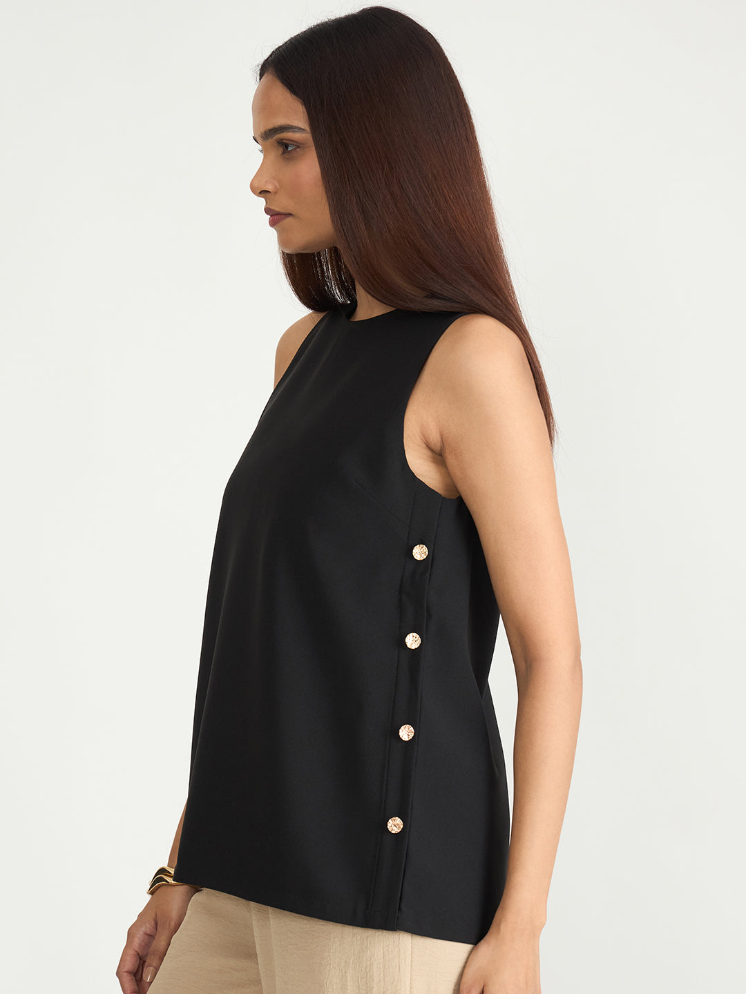 Black Side Button Detail Top