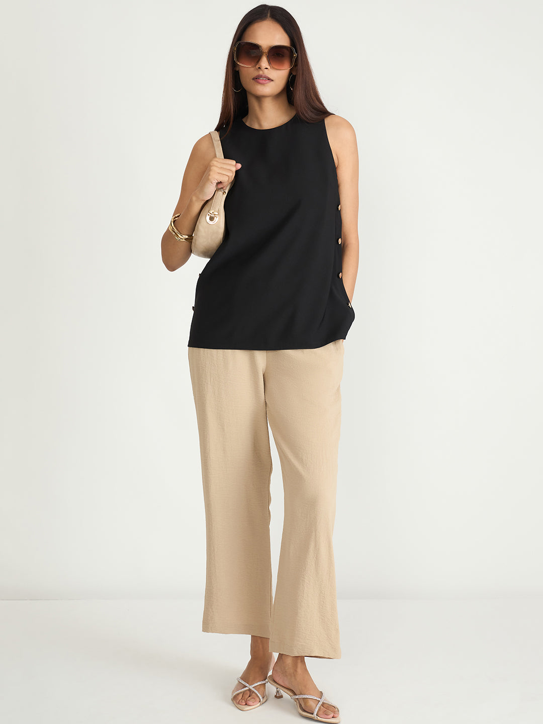 Black Side Button Detail Top