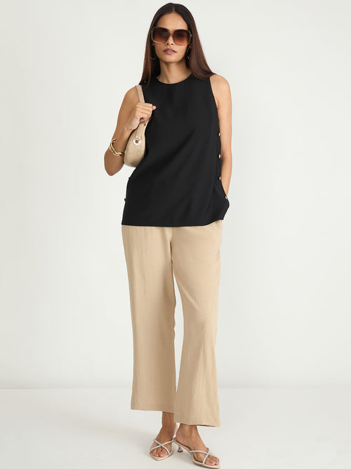 Black Side Button Detail Top