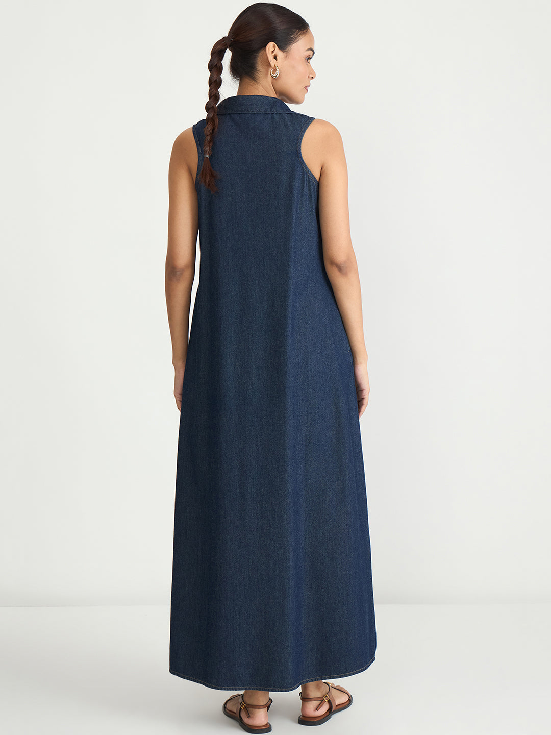 Navy Denim Button Down Maxi Dress