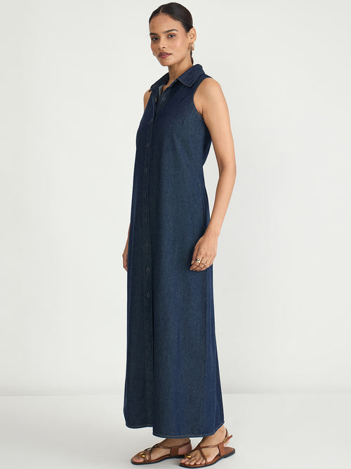 Aerden Denim Navy Button Down Maxi Dress