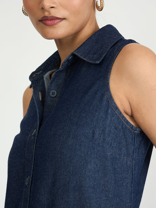 Aerden Denim Navy Button Down Maxi Dress