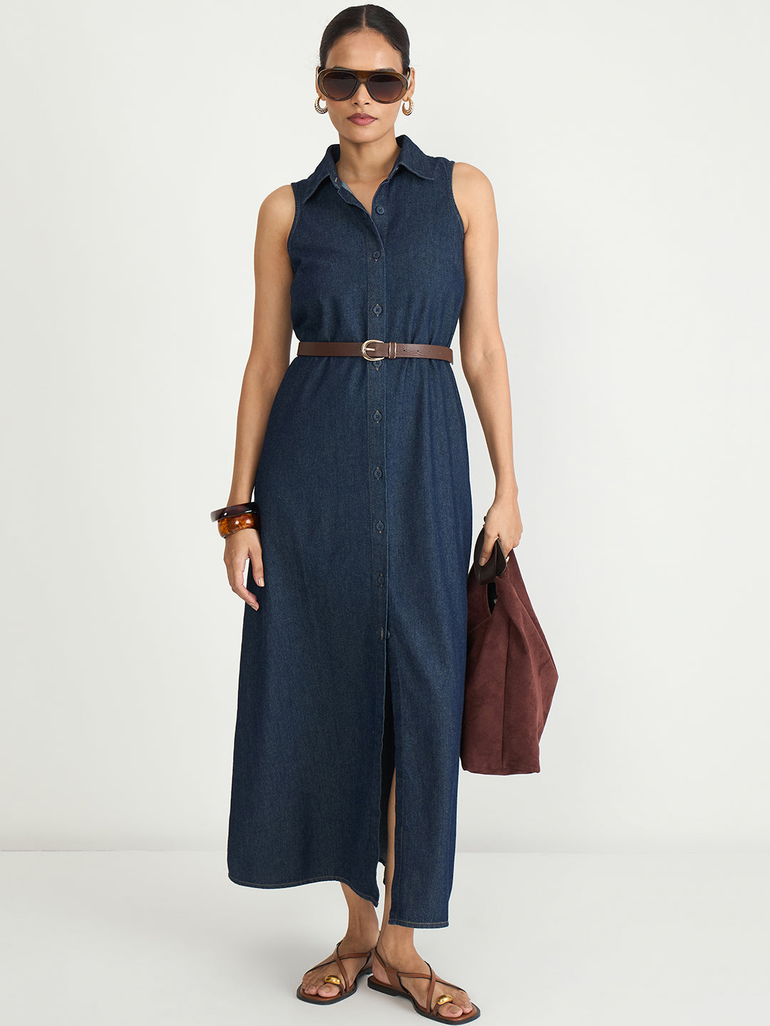 Navy Denim Button Down Maxi Dress