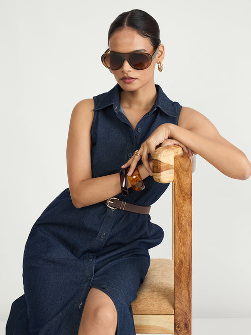 Aerden Denim Navy Button Down Maxi Dress