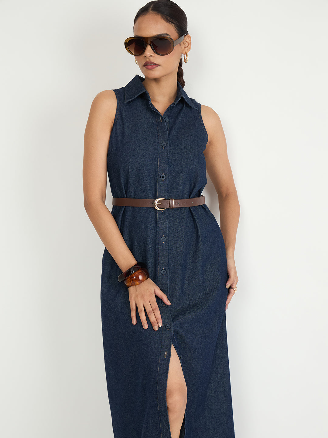 Navy Denim Button Down Maxi Dress