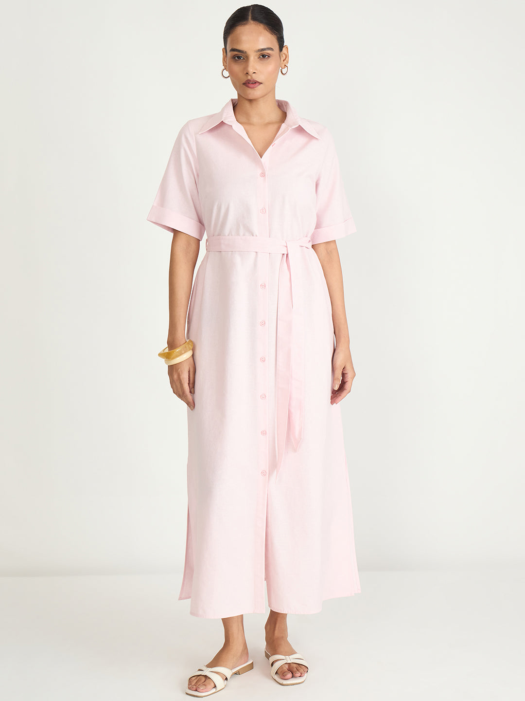 Cotton Linen Maxi Shirt Dress