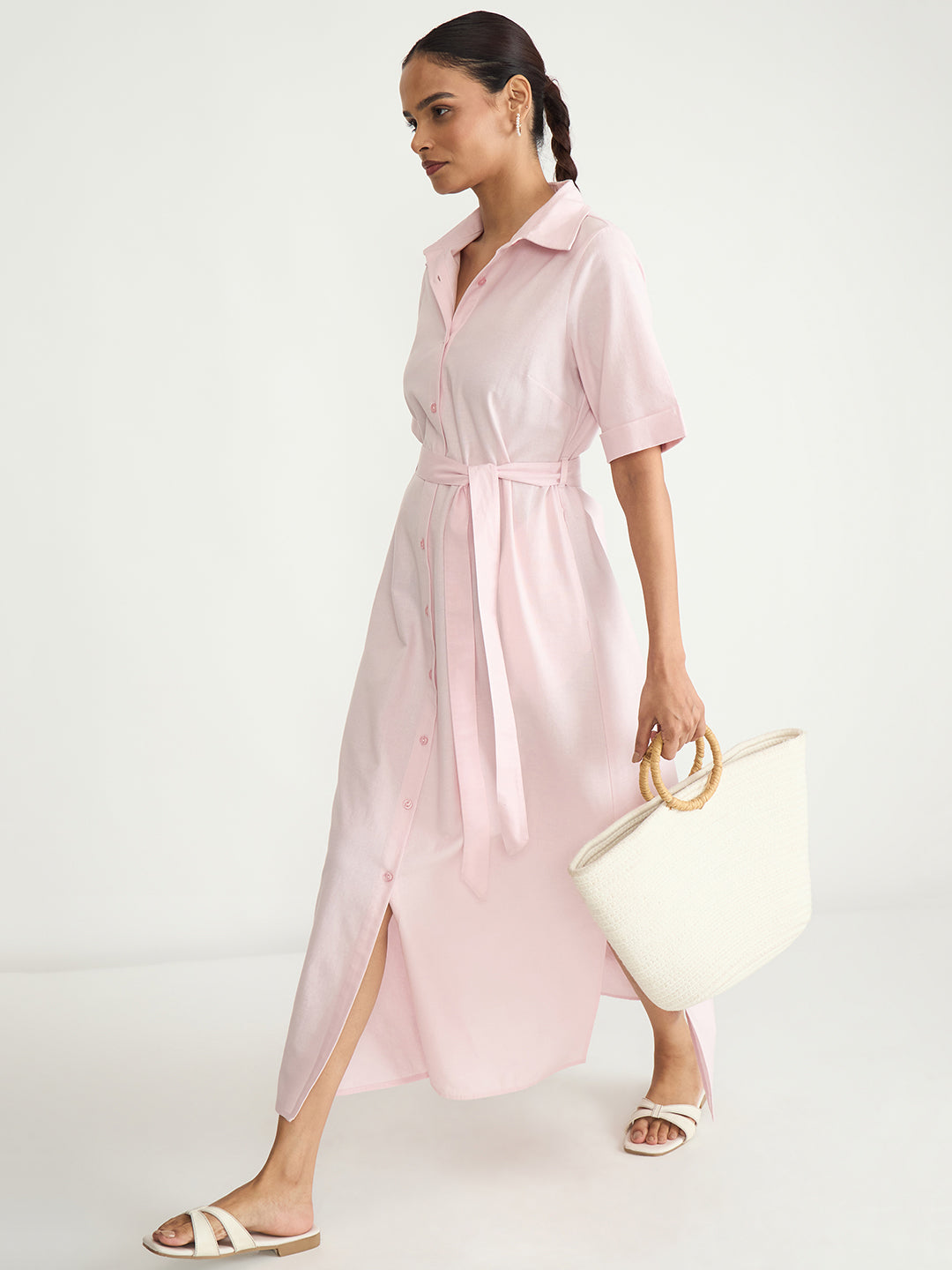 Cotton Linen Maxi Shirt Dress