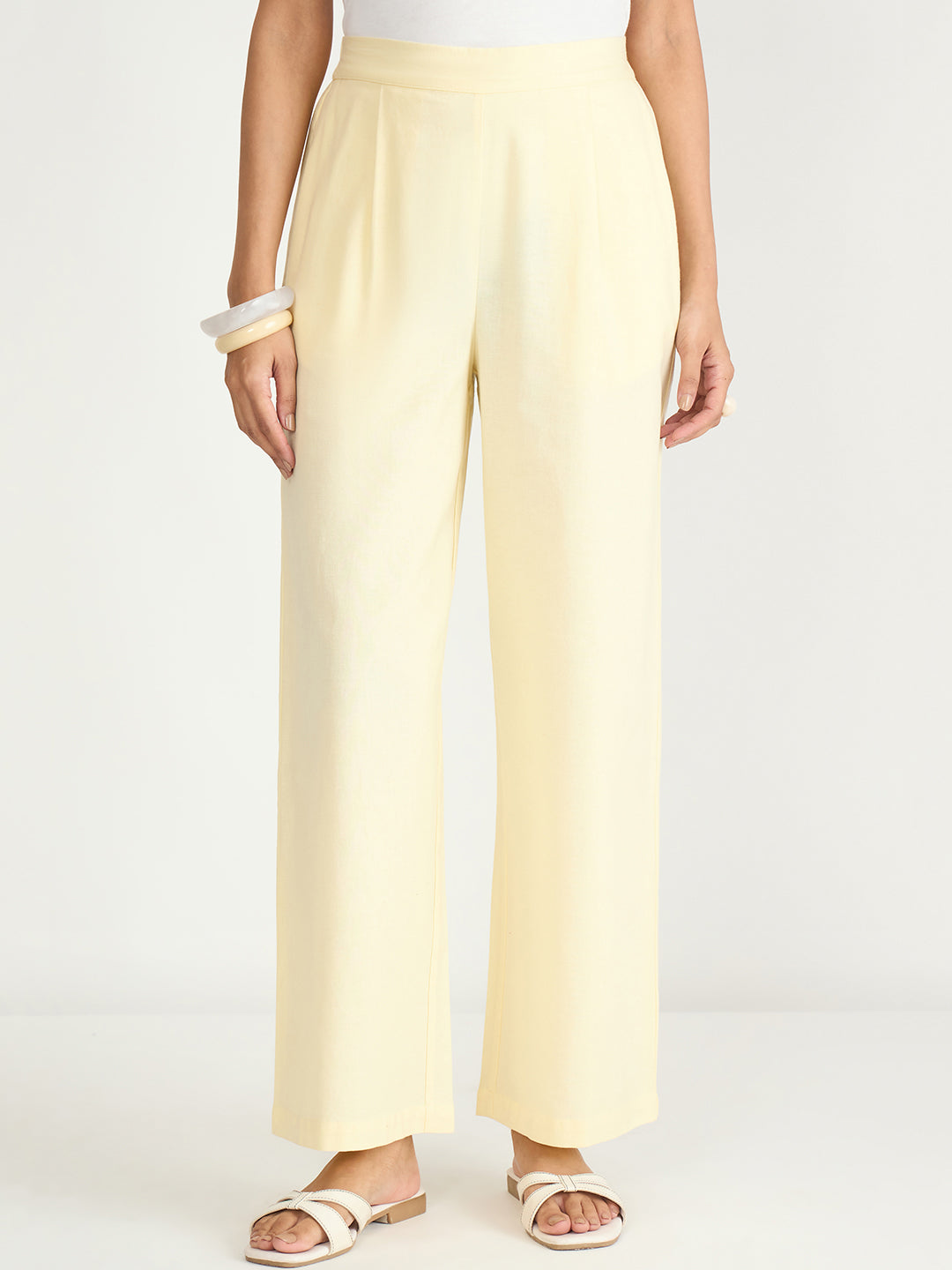 Butter Yellow Cotton Linen Straight Pants