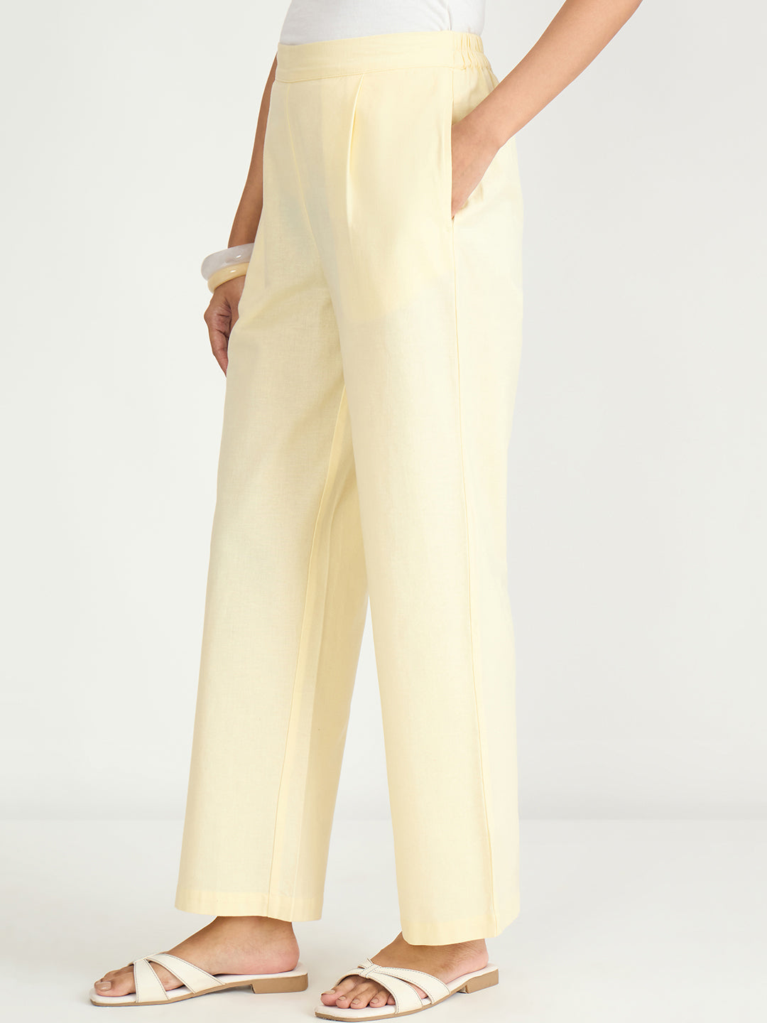 Butter Yellow Cotton Linen Straight Pants