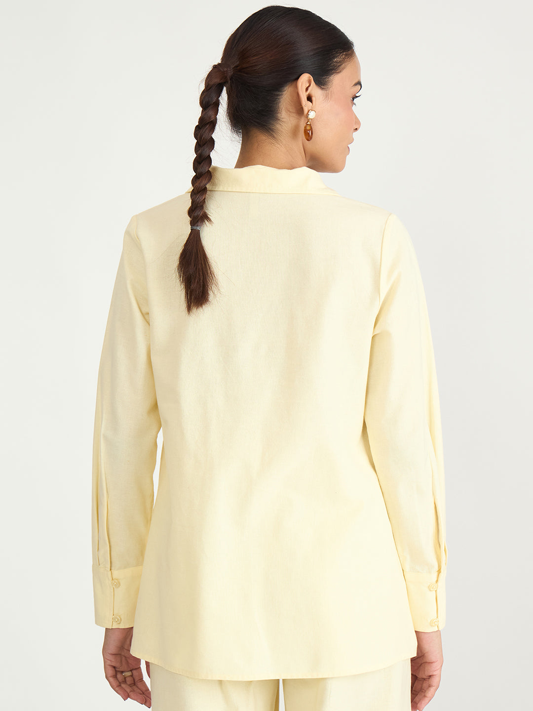 Butter Yellow Cotton Linen Pleat Detail Tunic