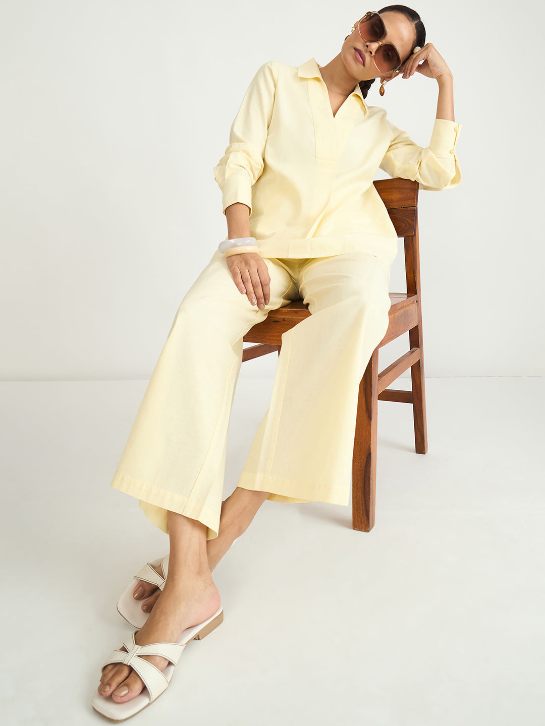 Butter Yellow Cotton Linen Straight Pants