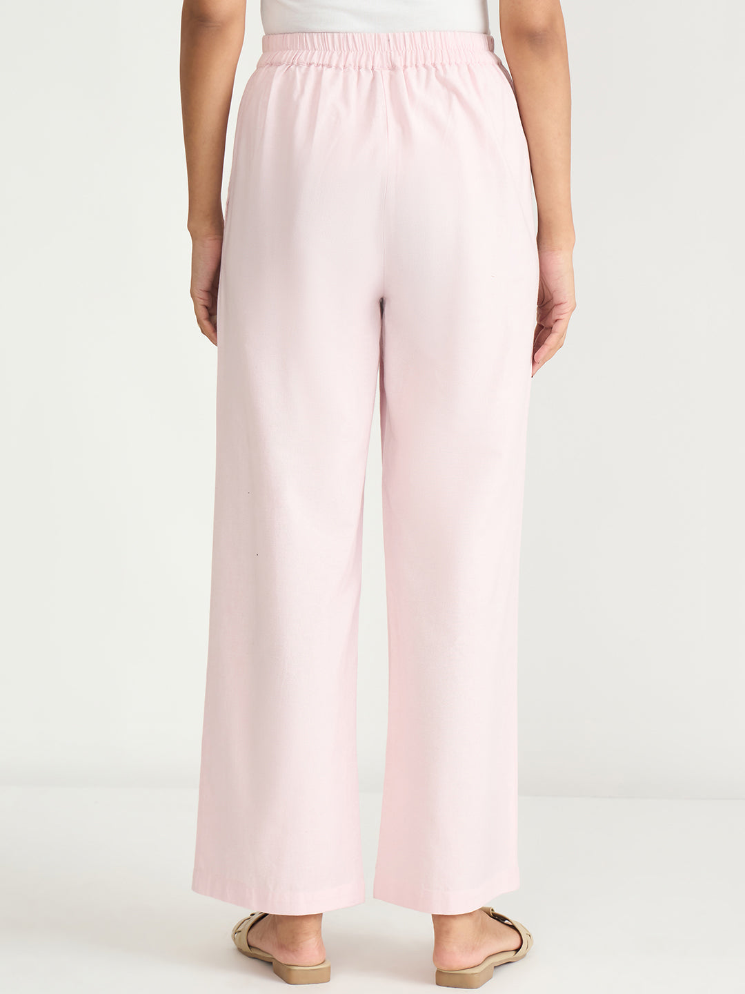 Baby Pink Cotton Linen Straight Pants