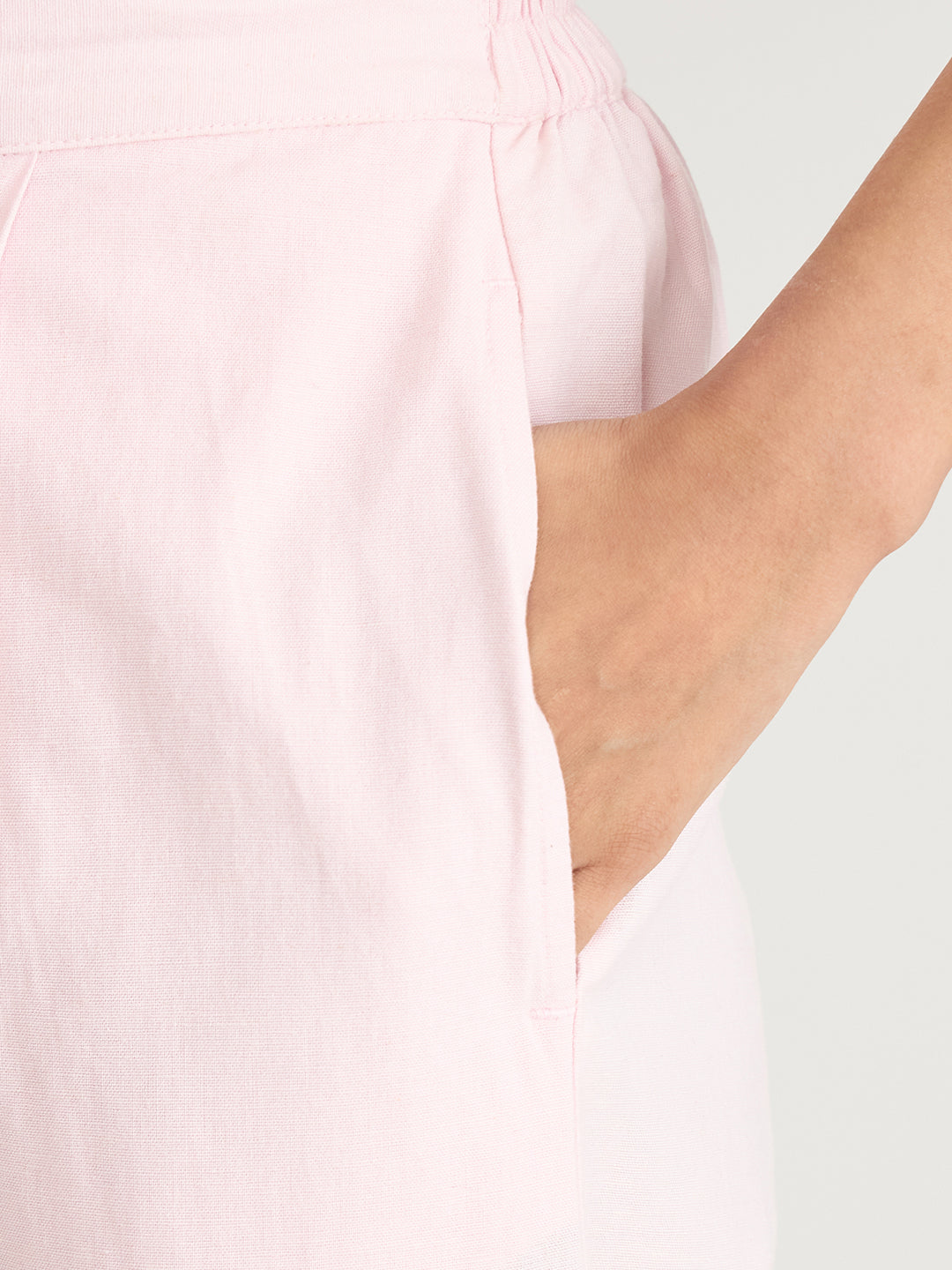Baby Pink Cotton Linen Straight Pants
