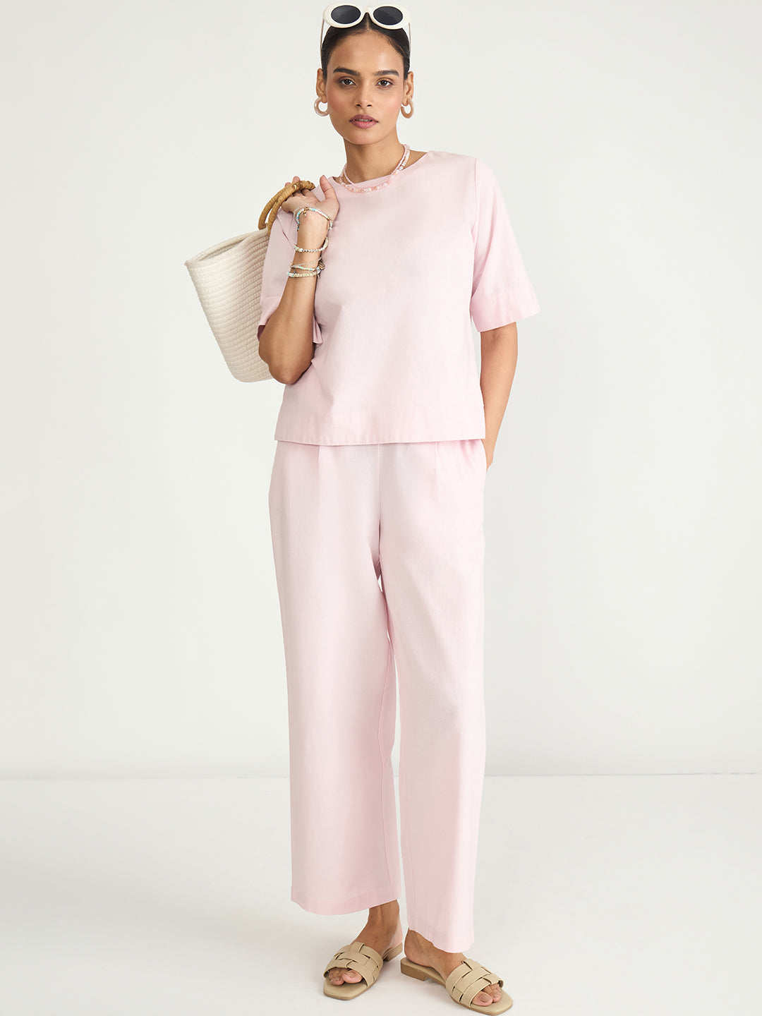 Baby Pink Cotton Linen Easy Fit Top