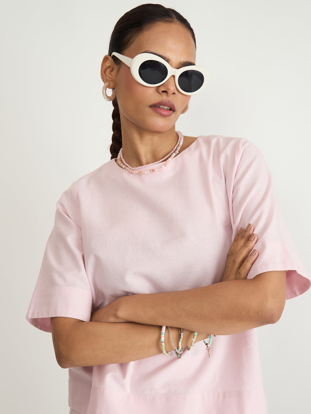 Baby Pink Cotton Linen Easy Fit Top