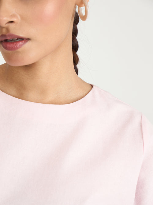 Baby Pink Cotton Linen Easy Fit Top