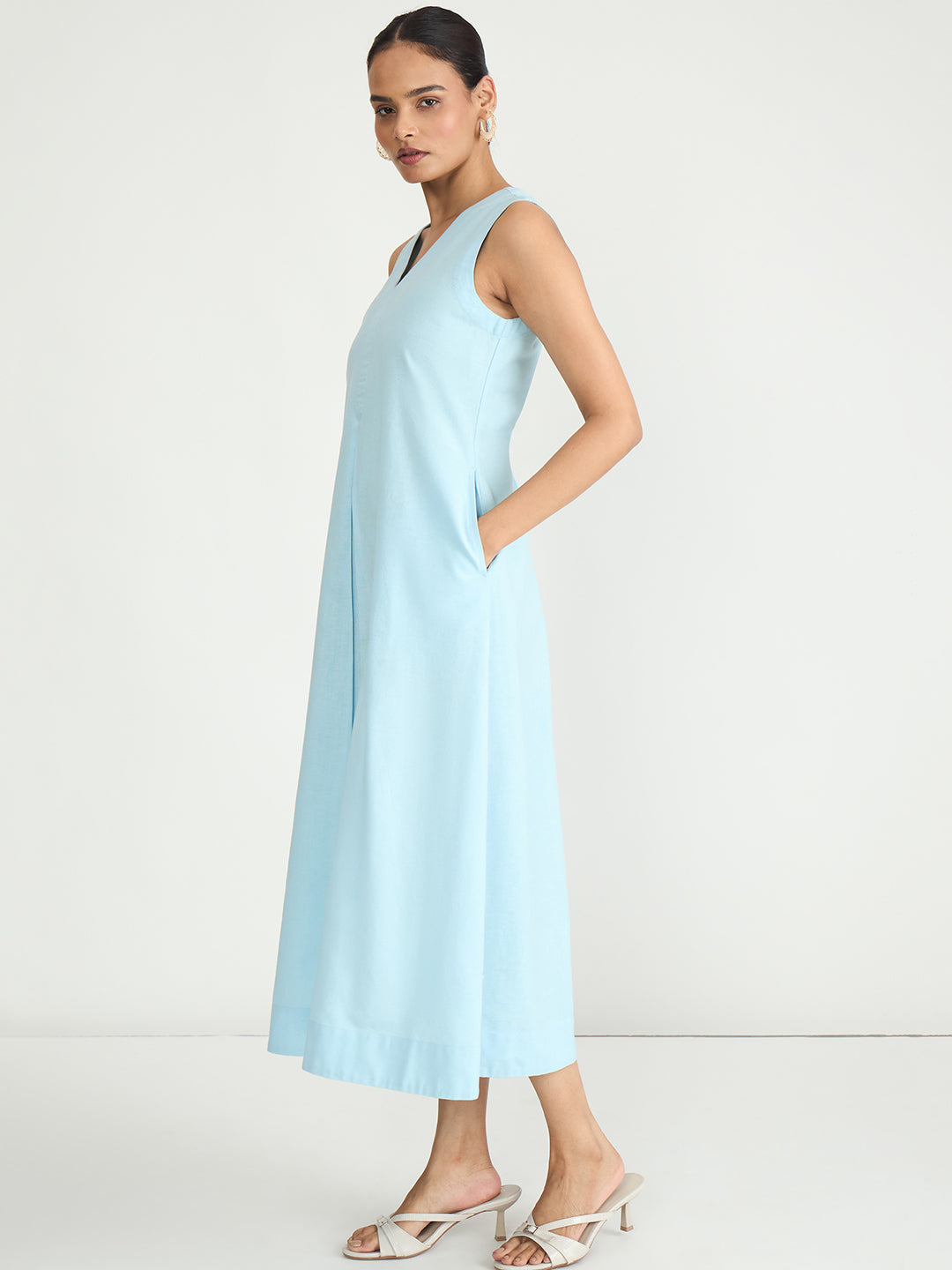 LinenLite Icy Blue A-line Maxi Dress