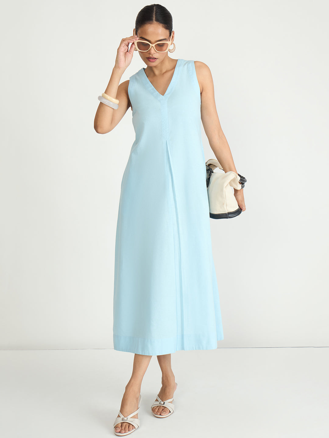 LinenLite Icy Blue A-line Maxi Dress