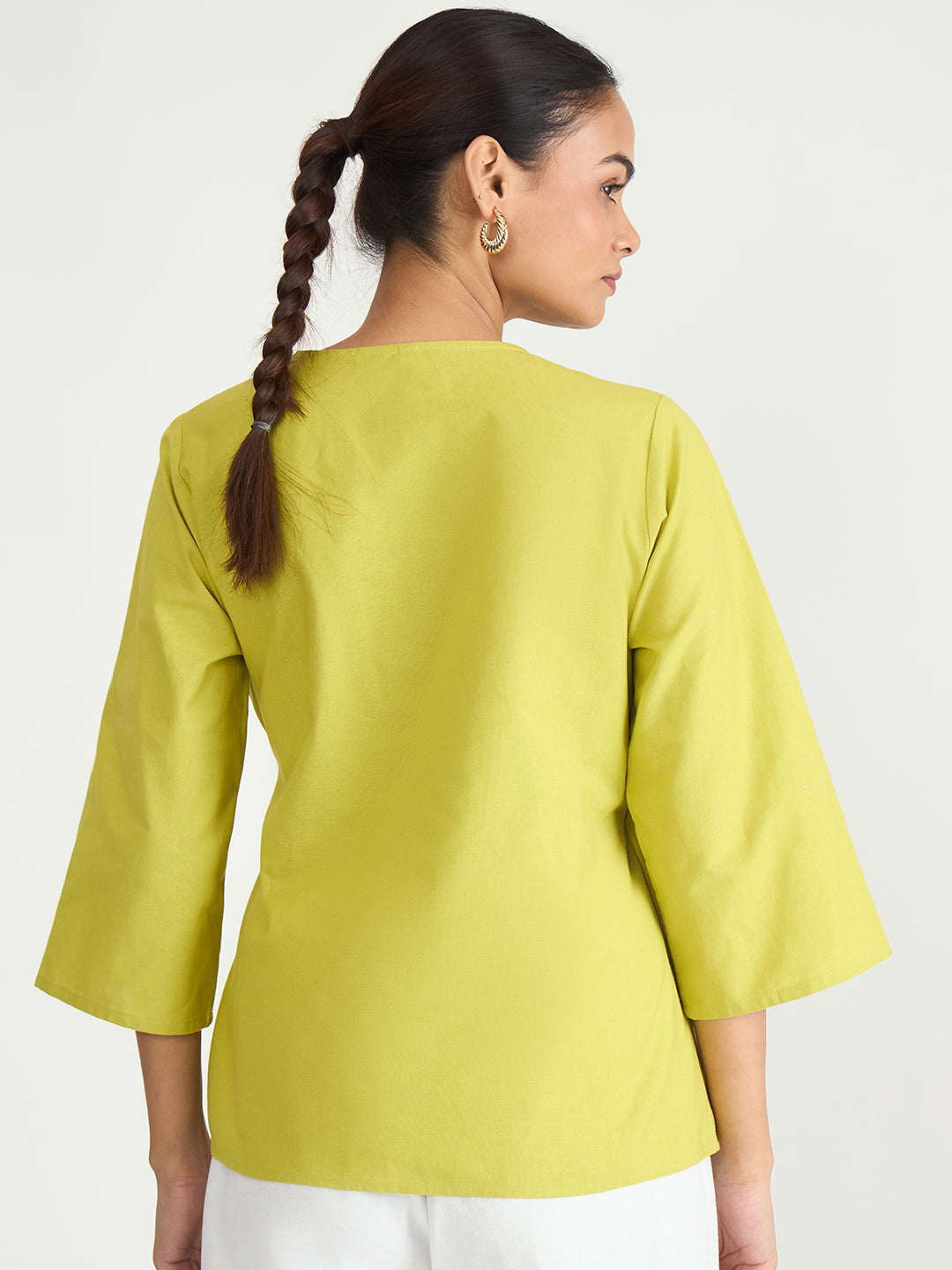 Citrine Green Cotton Linen Wrap Top