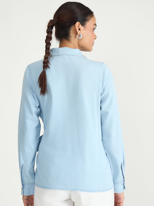 Light Blue Denim Wrap Top