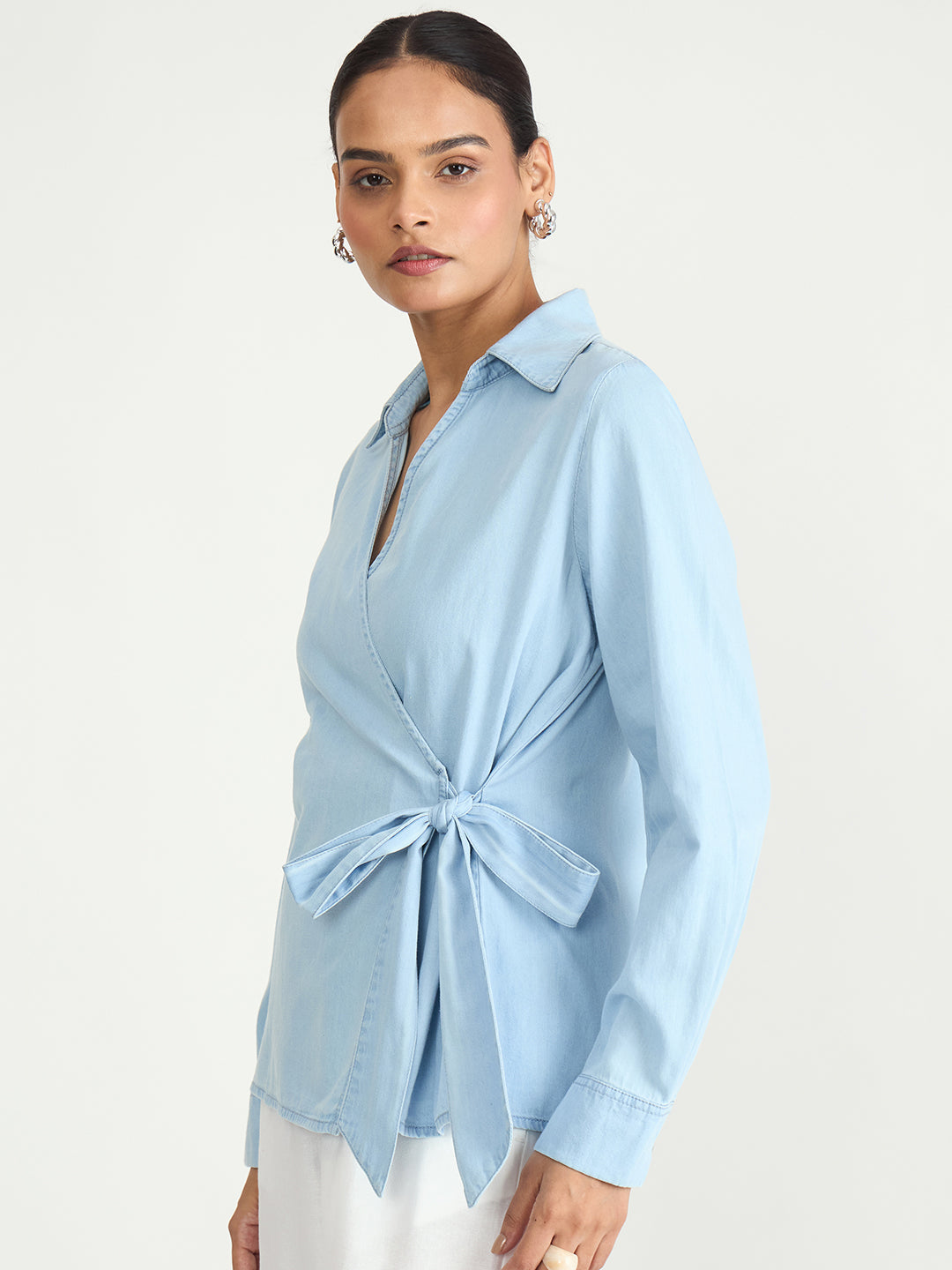 Light Blue Denim Wrap Top