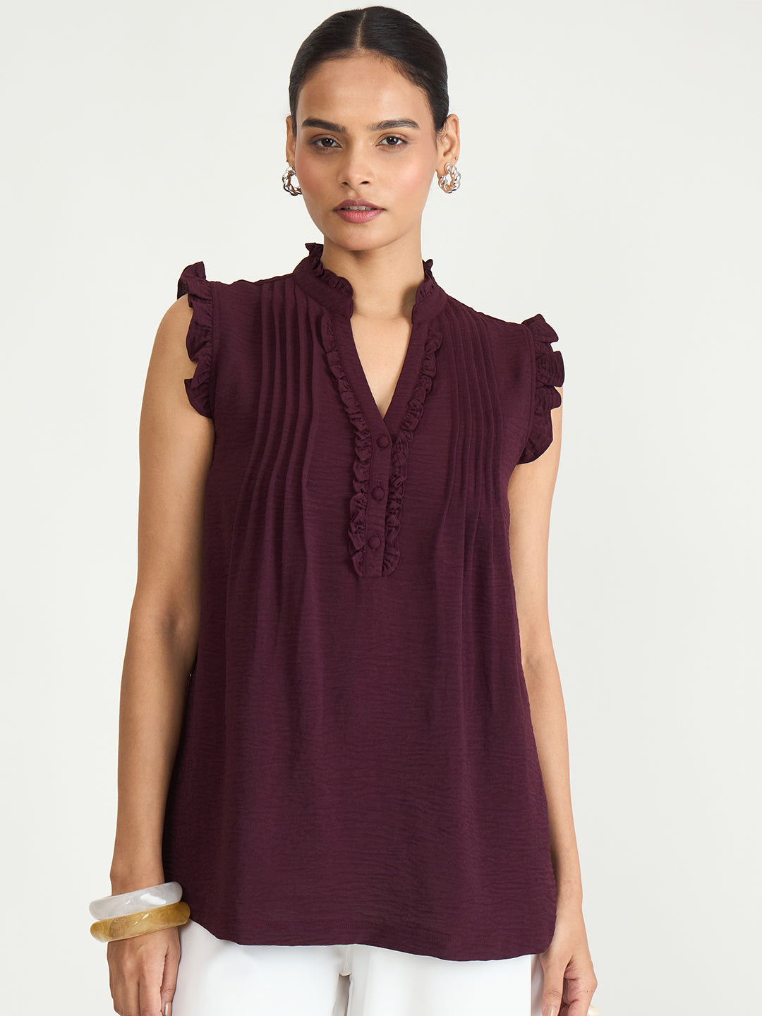 Wine Pintuck Detail Top
