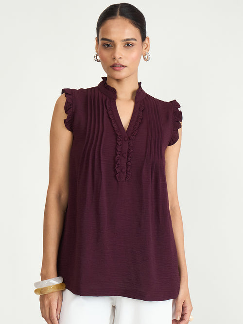 Wine Pintuck Detail Top