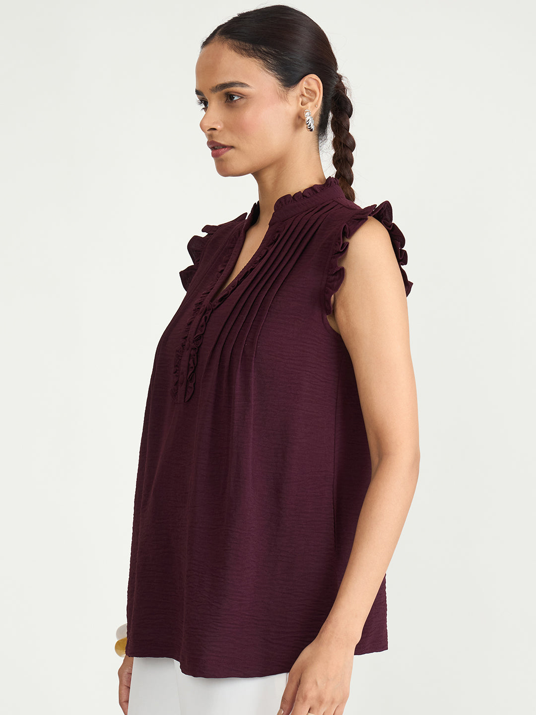 Wine Pintuck Detail Top