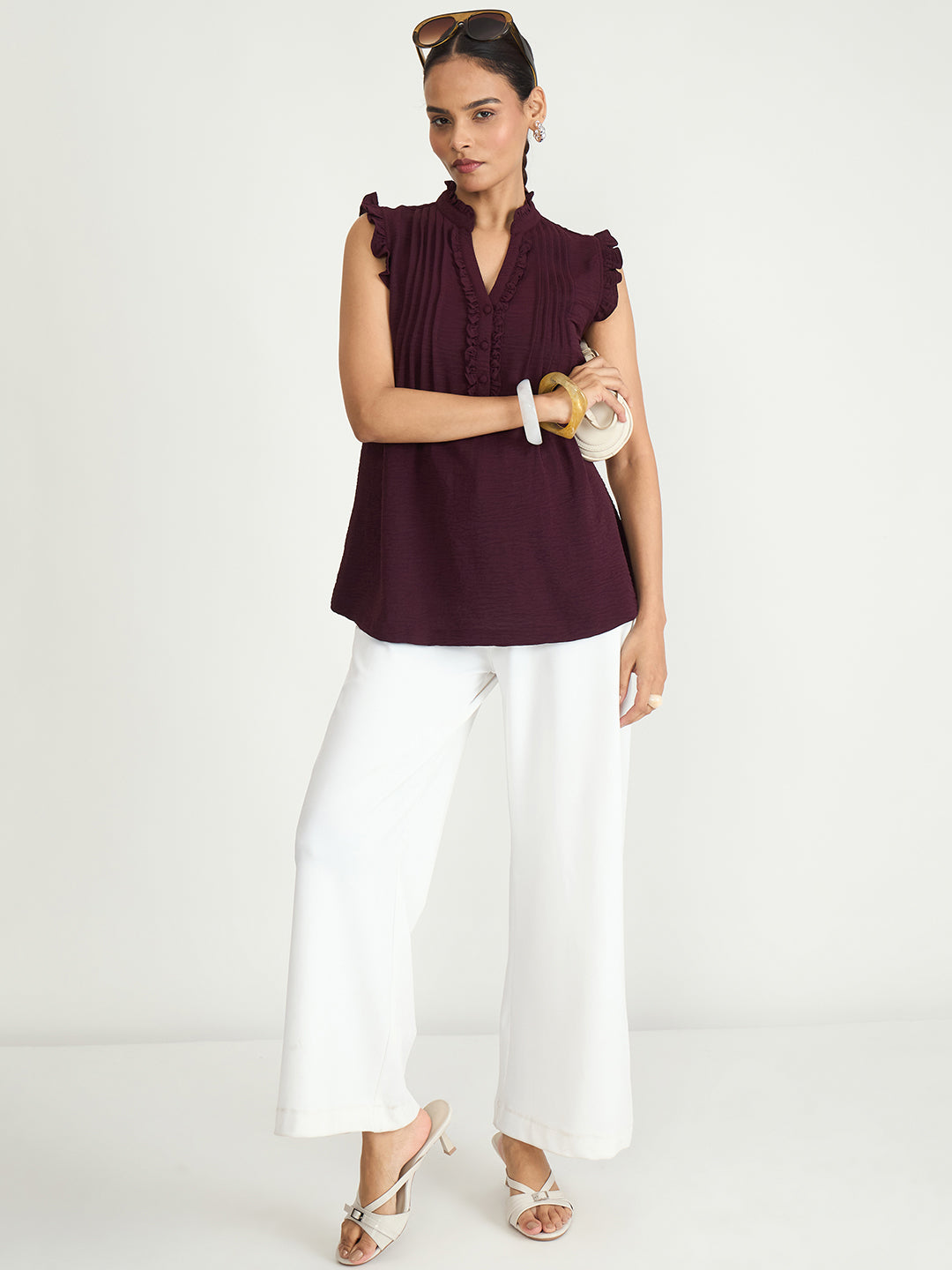 Wine Pintuck Detail Top