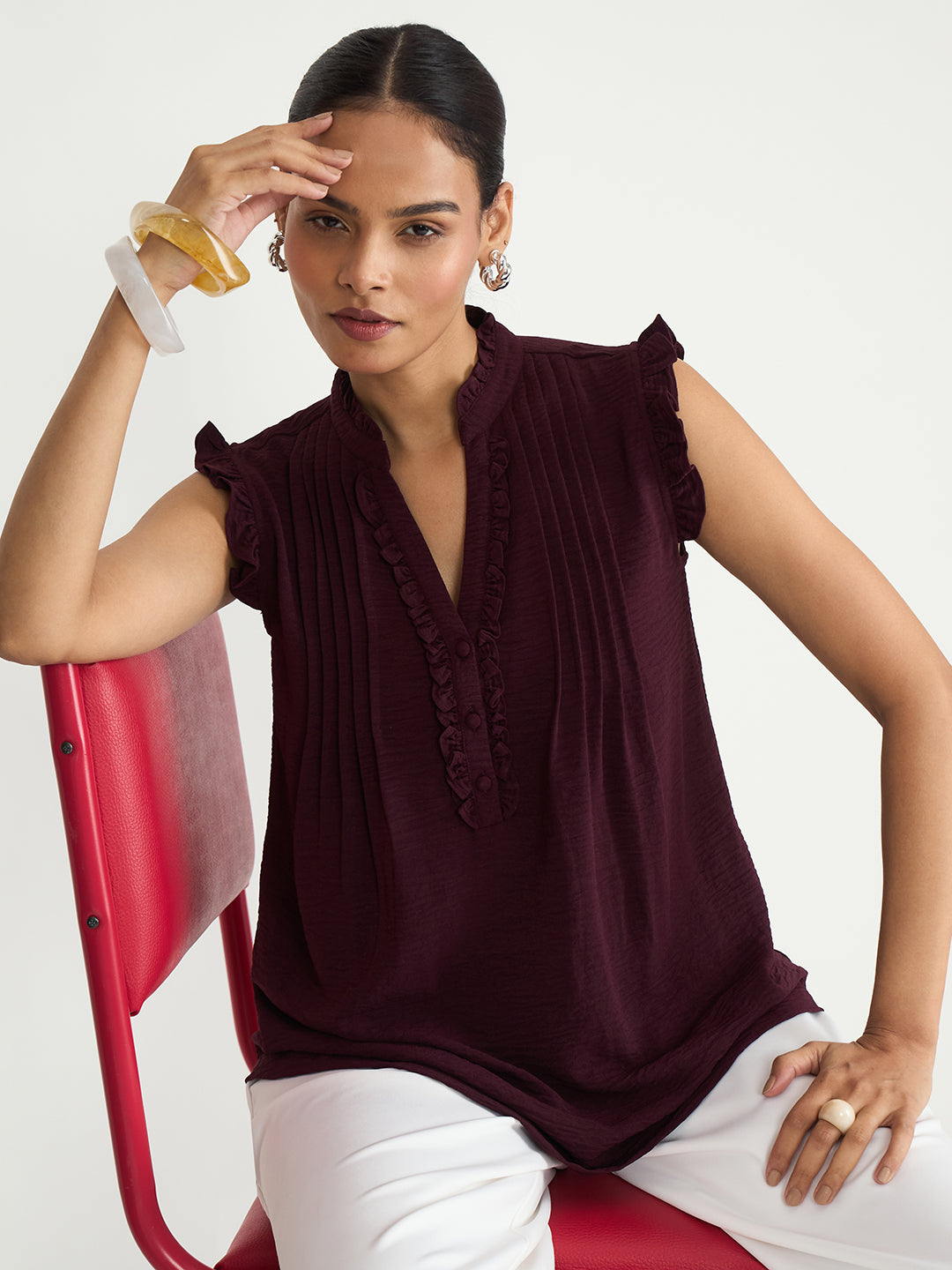 Wine Pintuck Detail Top