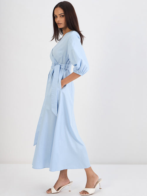Powder Blue Wrap Maxi Dress