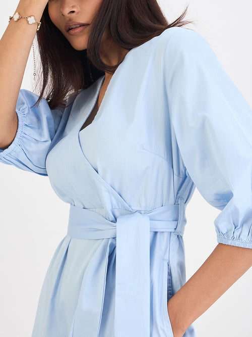 Powder Blue Wrap Maxi Dress